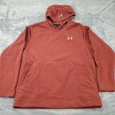 Under Armour Hoodie Sweatshirt Mens Large Knit Coldgear Cinna Red Logo Pocket