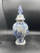 Vintage Delft Blue Hand Painted Vase / Jar With Lid~ 11.5" / 29cm Tall~ Signed