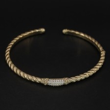 Sterling Silver JUDITH RIPKA White CZ Pave Braided 7" Gold Flipper Bracelet 16g