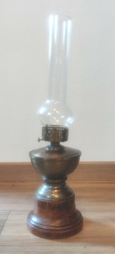 Antique wooden foot oil lamp