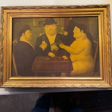 Vintage Fernando Botero -The Card Player Print on Canvas? 15” X 11” Art 19 X 14
