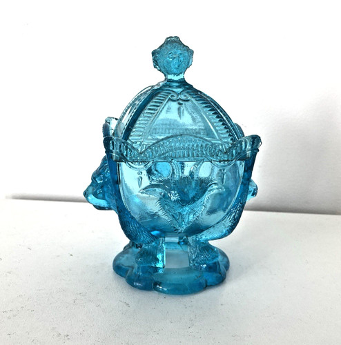 Sucrier verre bleu têtes - sucrier,