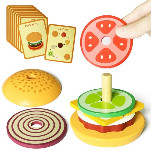 Wood stackable hamburger toy - hamburger,