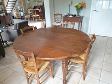 Table de salle à manger ancienne en bois - diamètre 140 + six chaises merisier