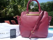 MARC BY MARC JACOBS LEATHER GOODBYE COLUMBUS BENTLEY SATCHEL TOTE DEEP MAROON