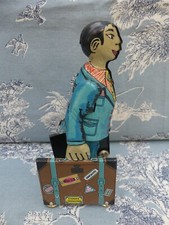 TRAVELER WITH HIS TWO SUITCASES MENS ANTIQUE MECHANICAL TOY PAYA WORKS