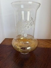 Peach Glass Hurricane Lamp Chimney Shade Luster White Floral Stencil- Beautiful!