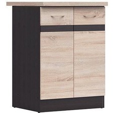 JUNONA Meuble bas de cuisine 60 cm - 2 Portes - Plan de travail - Chene sonoma