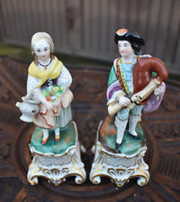 pair antique  pique fleur pen holder statue couple figurine paris porcelain