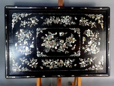 Large Antique Wood Mother of Pearl Burgauty Vietnam Tray, circa 1900 68x44 cm C477