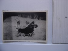 VINTAGE SNAPSHOT TOY Antique Child Photo with His Pram Toy Stroller