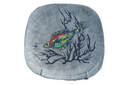 Assiette faïence décor poisson signée Youen Yves-Alain Pleuven Quimper