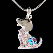 Violet Beagle Chiot Chien Avec Cristal Swarovski Pet Chaîne Breloque Collier New