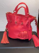 Lancel Premier Flirt Red Pebbled Leather Mini Bucket Bag Removable Strap VGUC