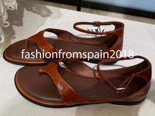 ZARA NEW WOMAN FLAT LEATHER TOE SANDALS SHOES BROWN 35-42 1602/610/105