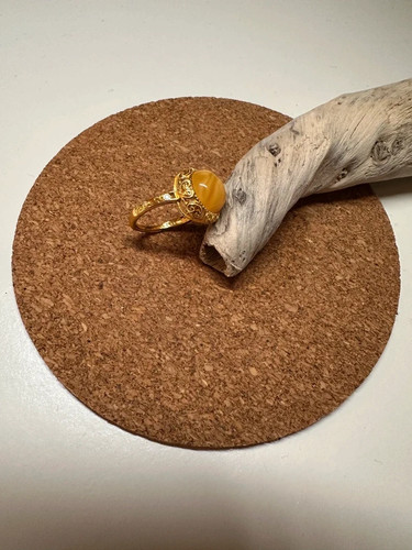 Bague ambre jaune veinée - ambre,