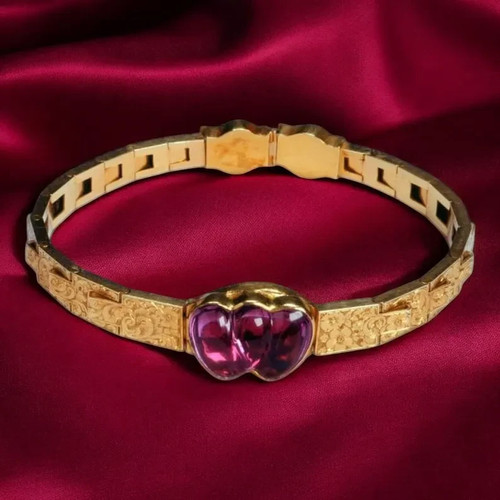 Bracelet rubis double cœur