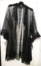 VINTAGE BLACK VELVET STRIPED TULLE KIMONO EVENING COAT 80 CHIC