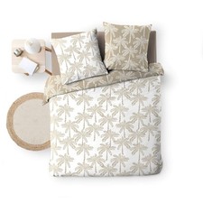 Housse de couette réversible - 220x240 cm + taies - Palmiers blancs et beiges - 