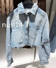 ZARA NEW WOMAN FRAYED TRF RIPPED CROP DENIM OVERSHIRT BLUE XS-XL 5252/274/400