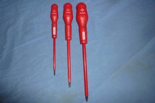 Lot 3 Tournevis Plats A Fente Electricien Facom Série AY-VE-VSE Lame Ronde Gainé