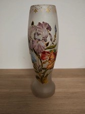 Vase en verre émaillé vintage signée JJ