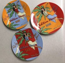 Salad/Dessert Plates 7.5” Set Of 3 TAHITIAN MOON BAR Hula Girl I. Godinger & Co.