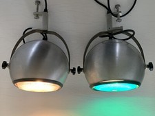 1970 Lampes 2 Spots Boule Eyeball Aluminium Reggiani? Rare Étau Atelier Vintage