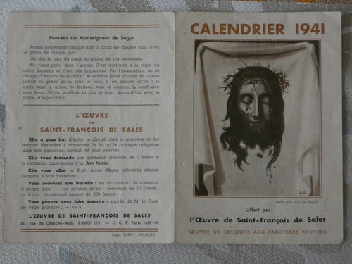 Image pieuse calendrier 1941