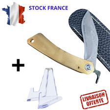 Couteau Pliant Style Damas Inspiration Higonokami Lame Courbée Inox + Chevalet