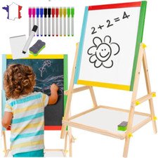 Tableau enfant double face sur pied 2 en 1 ardoise et tableau blanc magnétique