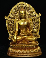 Statue de Bouddha Amitabha Shakyamuni en cuivre doré de 22,8