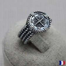 Bague Boussole argent 925, chevalière points cardinaux, Bague mixte voyageur.