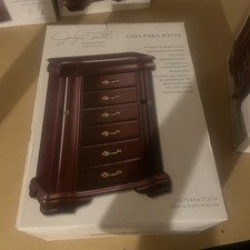 Jaclyn Smith Women's Wooden Dark Walnut Top Lid w/ Mirror Jewelry Box Armoire