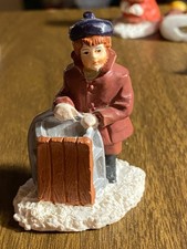 Vintage Tiny People Village w Sled Toboggan Figurine Christmas Ornament 2 1/4"