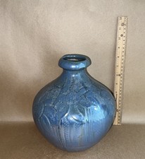 Antique Roger Gueirn Bouffioulx Beligum Art Pottery Blue Crystalline Vase