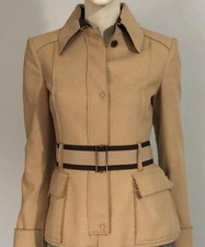 CH Carolina Herrera Virgin Wool Belted Coat Jacket  With Frayed Seam Finish US 4