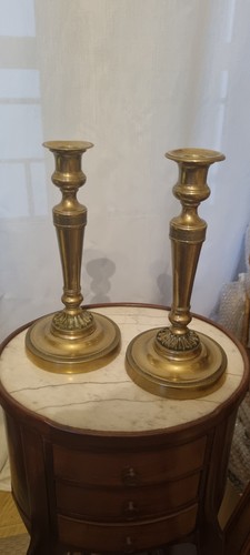 Paire bougeoirs empire - bougeoirs, bronze