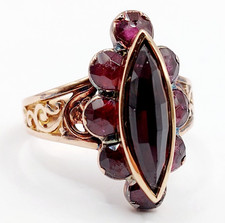 Bague marquise antique or rose 18k grenats sur paillons (circa 1890)