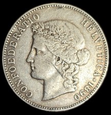 5 Francs Tête D'Helvetia 1890
