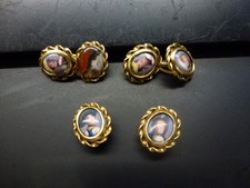 2 paires boutons manchettes et 2 boutons de col,XVIIIéme,peints main,or 18 KT