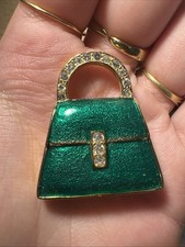 Broche Mini Sac À Main Verte Et Dorée Bijoux Fantaisie