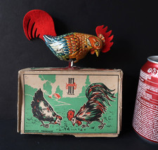 Les Jouets JM Paris Coq Mécanique Tole 13Cm Rooster Neuf + Boite circa 1930