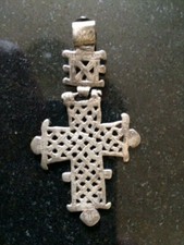 Antique Coptic Neck Cross - Ethiopia - Silver Metal - Ethnic Jewelry - 