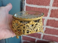 ANTIQUE 19thC FRENCH GOLD GILT ORMOLU GLASS VITRINE JEWELRY CASE CASKET BOX