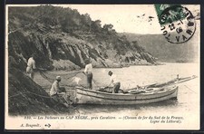 Old postcard Cap Nègre, fishermen near Cavalaire with their boat 1909 