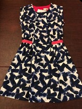 Catimini Girls Dress Size 14, Blue/White/Pink Creative Waistband Dress Brand New