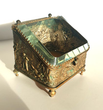 Coffret cuivre et verre biseauté Napoléon III Boite à bijoux Porte Montre