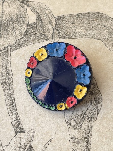 Bouton ancien verre bleu - en,