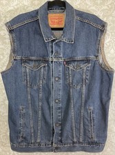 LEVI’S Men’s Denim Vest XL  Distressed Blue Jeans Jacket Trucker Rancher Biker